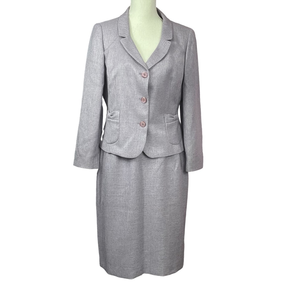 Tweed Suit Skirt Set 12P Petite 12 Lavender Purple Vintage Rayon Pastel Business